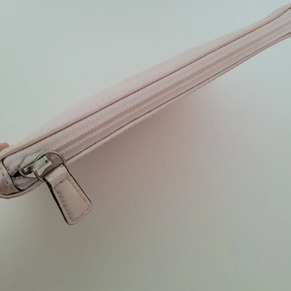 Coach Wallet Corner Wristlet Leather Light Metalic Pink Small Zippy Pouch Patch‎
